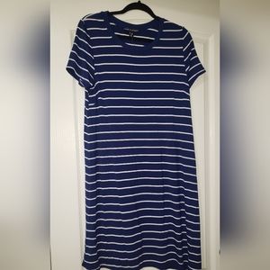 Love & Legend Navy Blue/White Striped T-Shirt Dress 1X NWOT